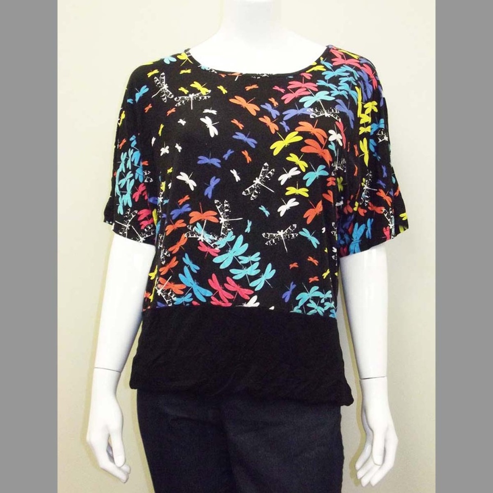 Soft & Stretchy Dragonfly Print Dolman Sleeve Top